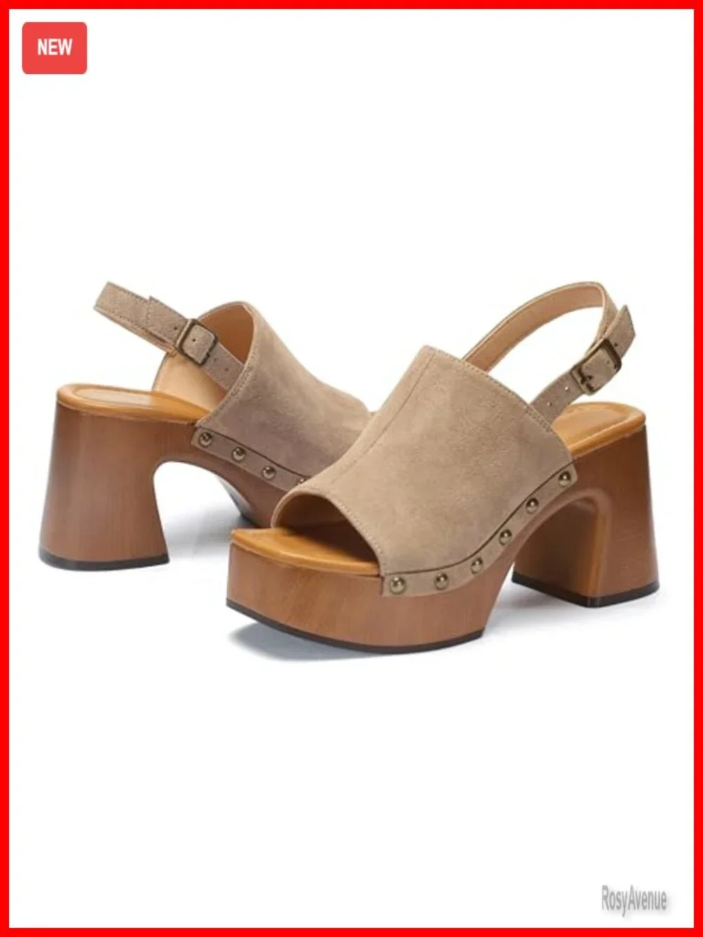 Studded Faux Suede Platform Mules Sandals with Chunky Block Heel Cushioned Open